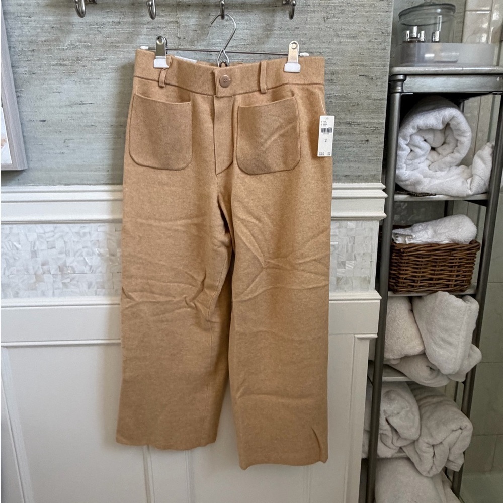 NWT new medium Anthropologie Maeve Colette sweater knit wide leg pants beige - Picture 3 of 16